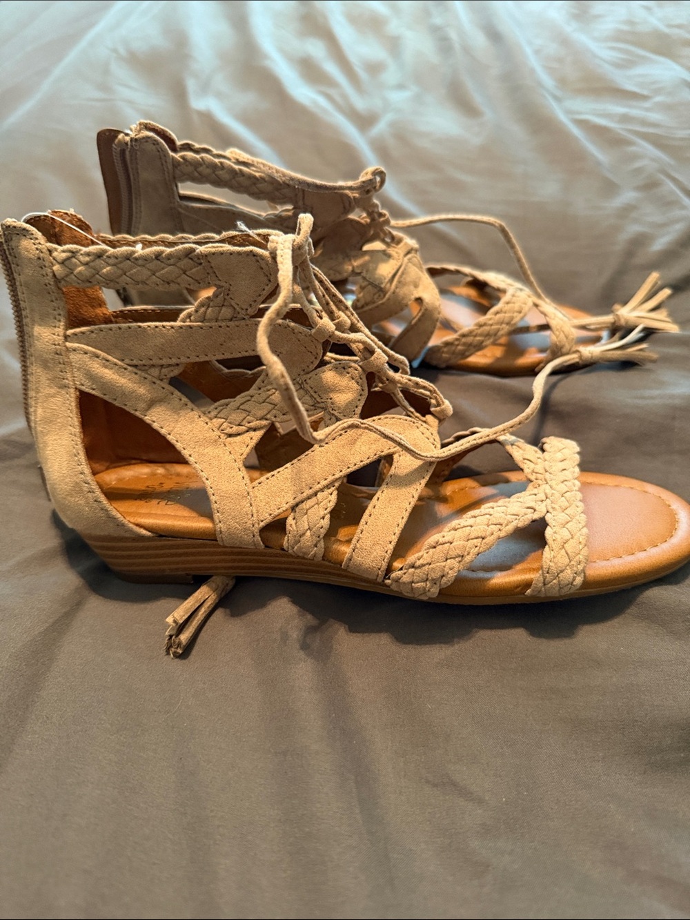 Sonoma Taupe Braided Lace-Up Gladiator Sandals